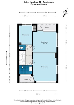 Plattegrond - Keizer Karelweg 72, 1185 HW Amstelveen - Keizer Karelweg 72 - Amstelveen - Eerste_verdieping - 2D.jpg